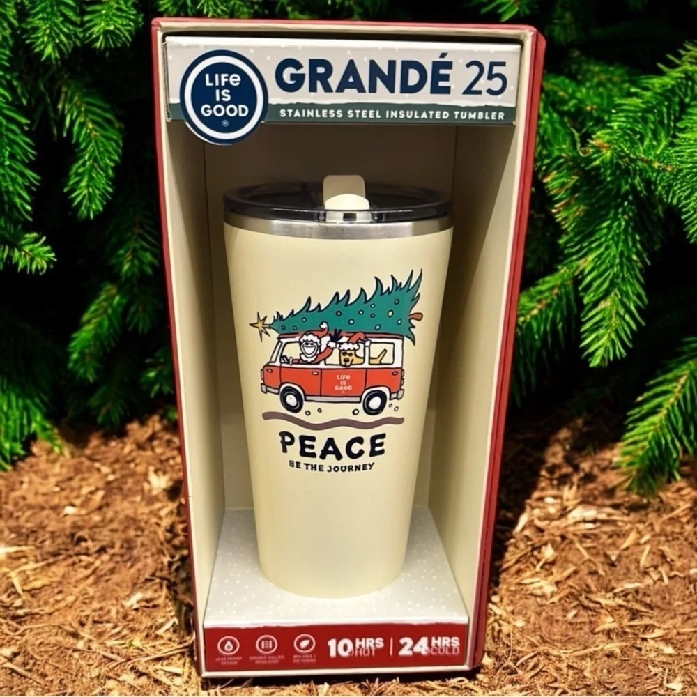 NEW Life is Good Peace be the Journey Stainless Steel‎ Tumbler with Straw